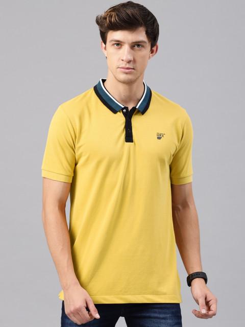 

HRX by Hrithik Roshan Men Mustard Yellow Solid Polo T-shirt