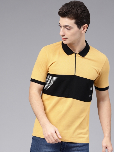 

HRX by Hrithik Roshan Men Mustard Yellow & Black Colourblocked Polo Collar T-shirt