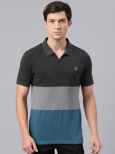 

HRX by Hrithik Roshan Men Black Colourblocked Polo Collar T-shirt