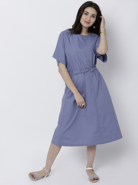 

Tokyo Talkies Women Blue Solid Fit and Flare Dress