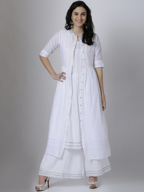 

Vishudh Women White Printed Layered Kurta With Printed Jacket