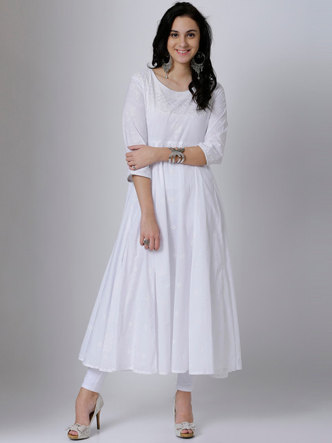 

Vishudh Women White Printed Anarkali Kurta
