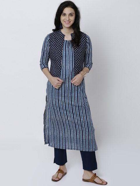 

Vishudh Women Blue Printed Layered Kurta With Jacket