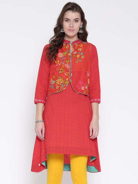 

Biba Women Red Printed A-Line Asymmetric Kurta