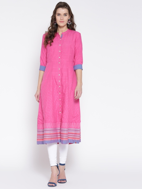 

Biba Women Pink Woven Design A-Line Kurta