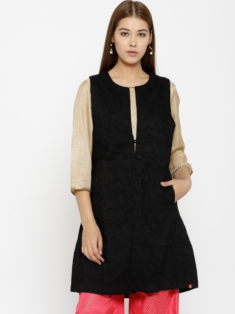 

Biba Women Black Self Design Ethnic Jacket