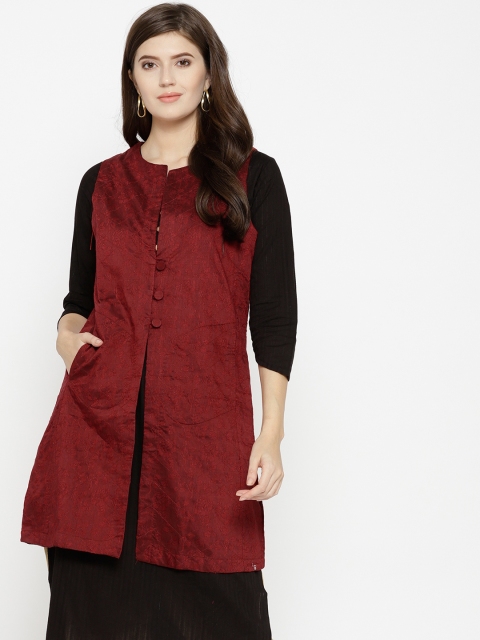 

Biba Women Maroon Self Design Ethnic Jacket