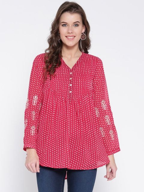 

Biba Women Pink & White Printed Crepe A-Line Kurti