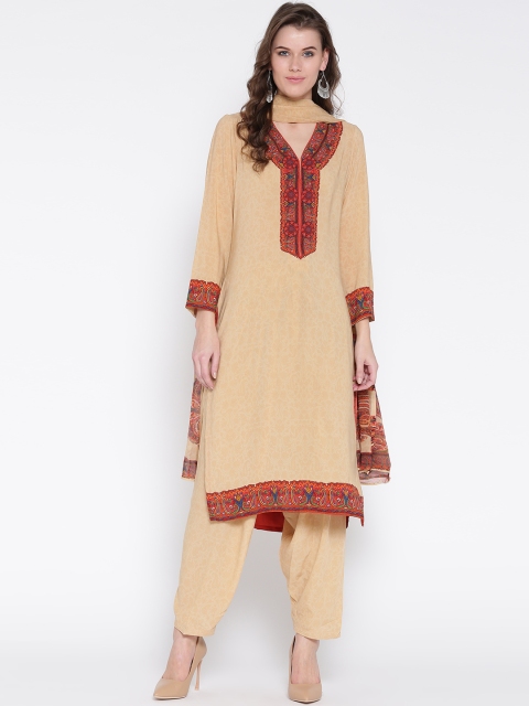 

Biba Women Beige Printed Kurta with Salwar & Dupatta