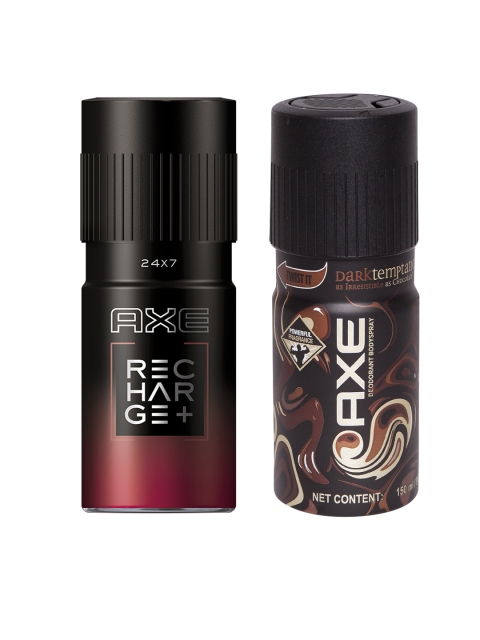 AXE Men Recharge+ Deodorant & AXE Dark Temptation Men Deodorant Body Spray, Black