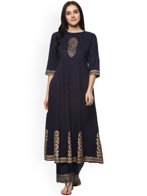 

Bhama Couture Women Navy Blue Printed Kurta with Palazzos
