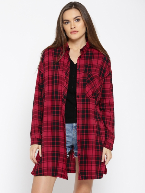 

OVS Women Red & Black Longline Checked Casual Shirt