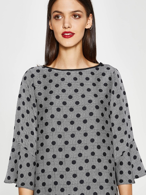 

OVS Women Black & White Polka Dot Print A-Line Top with Bell Sleeves