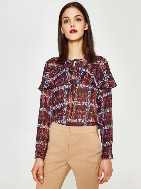 

OVS Women Red Printed Top with Ruffles