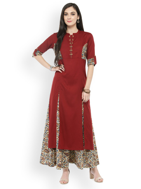 

Varanga Rust Solid Kurta With Printed Palazzo