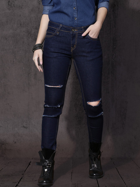 

Roadster Women Blue Skinny Fit Mid-Rise Mildly Distressed Stretchable Jeans