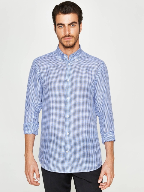 

OVS Men Blue & White Linen Checked Smart Casual Shirt