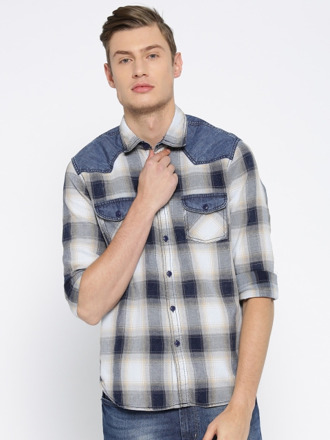 

OVS Men Blue & Beige Checked Casual Shirt