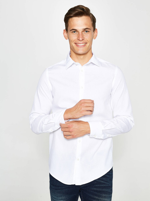 

OVS Men White Slim Fit Solid Casual Shirt