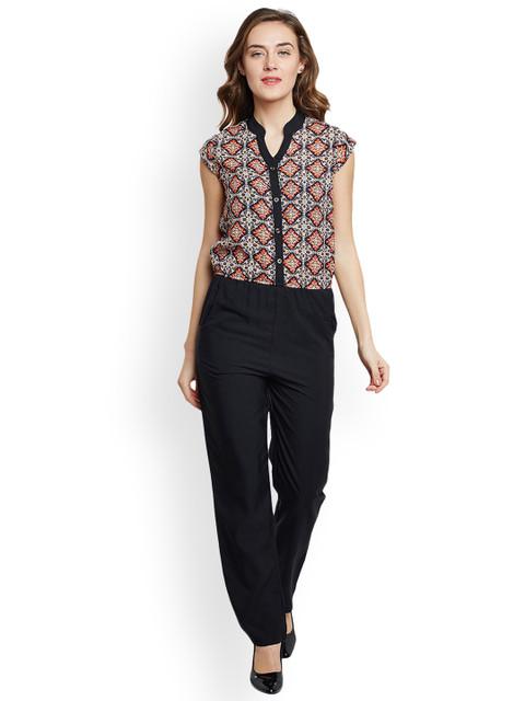 

Ruhaans Beige & Black Printed Basic Jumpsuit