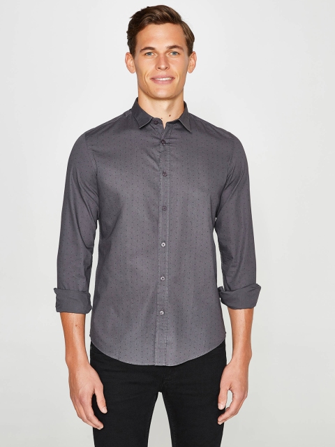 

OVS Men Grey Slim Fit Printed Casual Shirt