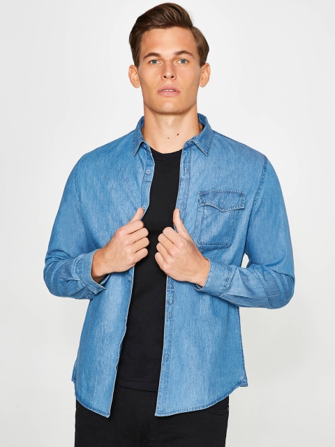 

OVS Men Blue Slim Fit Chambray Casual Shirt