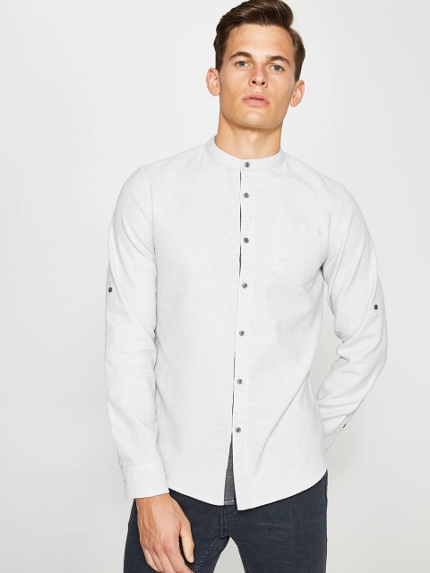 

OVS Men Grey Melange Slim Fit Self-Design Casual Shirt