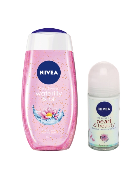 

Nivea Women Antiperspirant Roll-On Deodorant & Water Lily & Oil Care Shower Gel, Pink