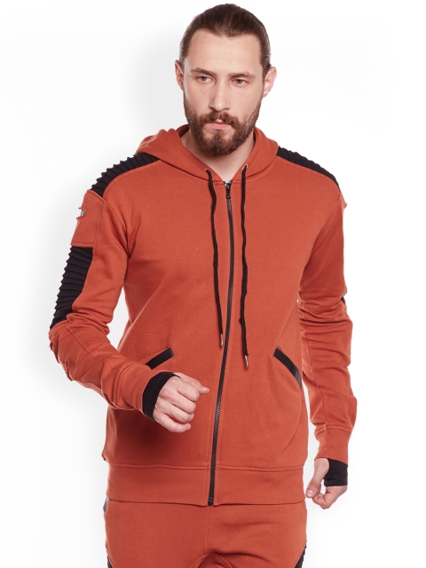 

FUGAZEE Men Rust Solid Hooded Sweatshirt