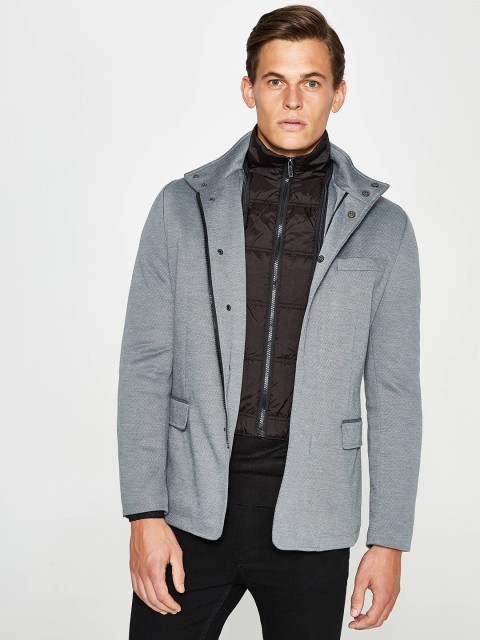 

OVS Men Grey Solid Hooded Tailored Jacket