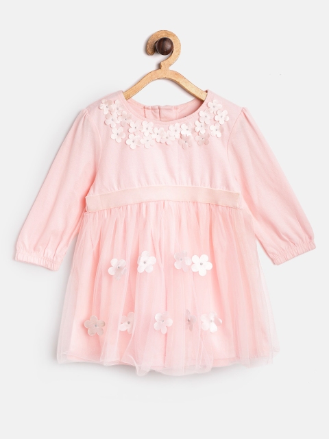 

MINI KLUB Girls Pink Applique Net Fit & Flare Dress