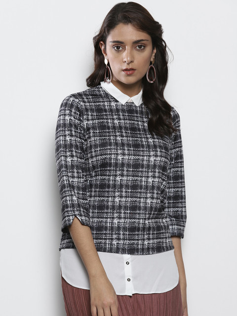 

DOROTHY PERKINS Women Black & White Checked Top