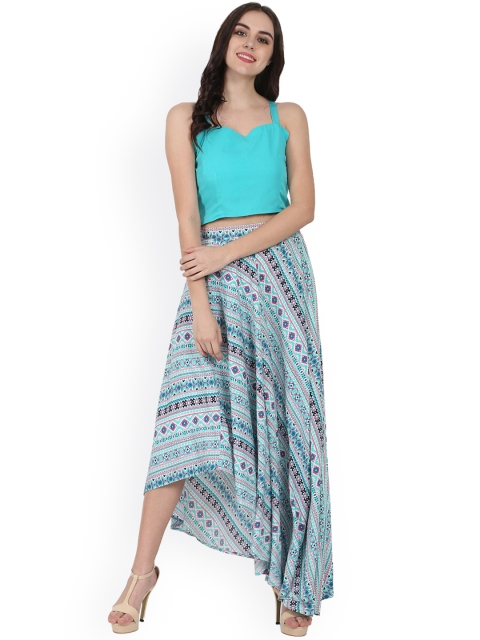 

Nayo Women Blue Solid Top with Skirt