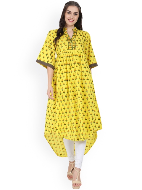 

Nayo Women Yellow Printed Anarkali Asymmetric Kurta