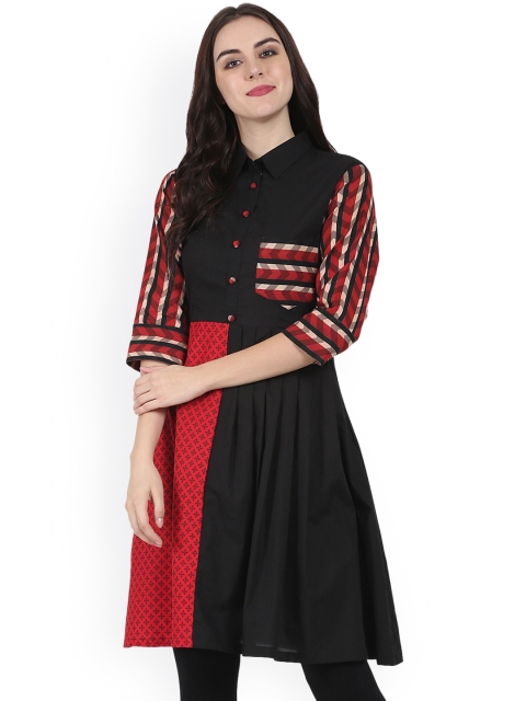 

Nayo Women Black & Red Printed A-Line Kurta