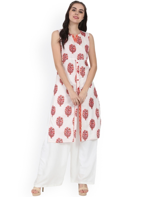 

Nayo Women Off-White Printed Straight Kurta