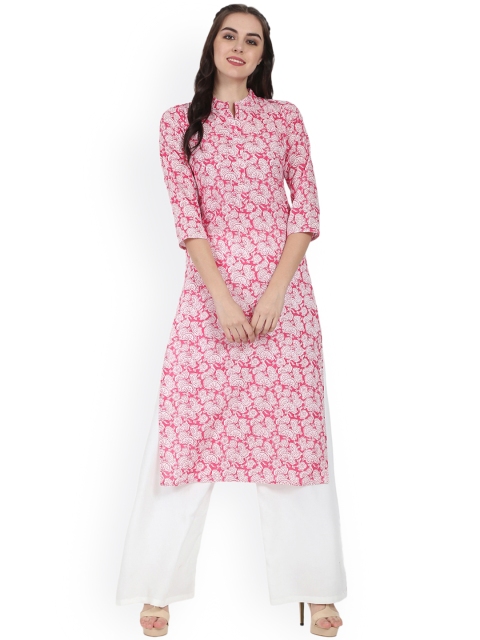 

Nayo Women Pink Printed Straight Kurta
