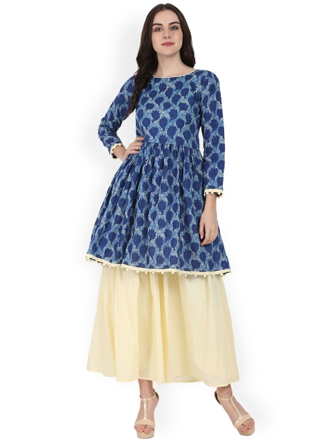 

Nayo Women Blue & Beige Printed Kurta with Skirt