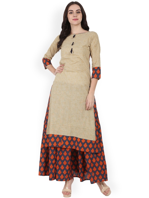 

Nayo Women Beige & Black Printed Kurta with Skirt