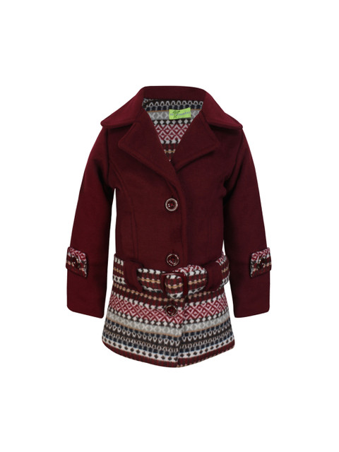 

CUTECUMBER Girls Maroon Heavy Winter Printed Peacoat