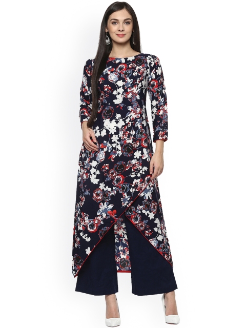 

Ives Women Blue Printed Straight Kurta