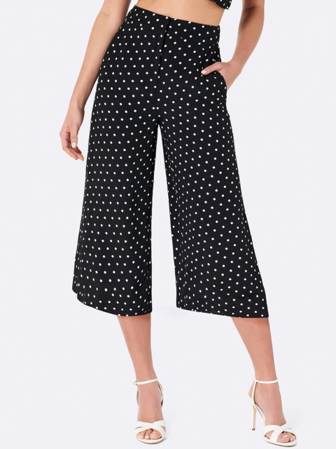 

Forever New Women Black & White Loose Fit Polka Dot Print Culottes