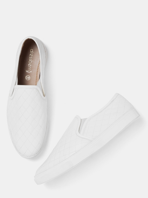 

DressBerry Women White Quilted Slip-On Sneakers