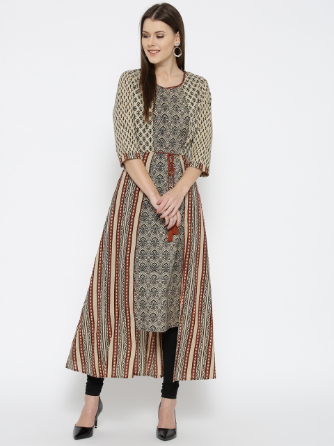 

Shree Women Beige & Black Printed A-Line Kurta