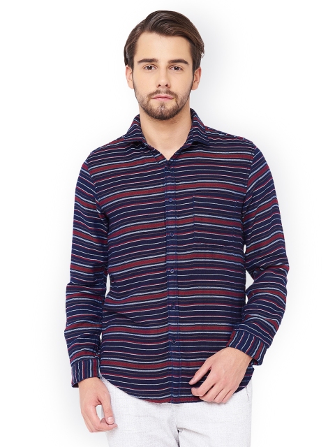 

I-Voc Men's Navy Blue Striped Casual shirt