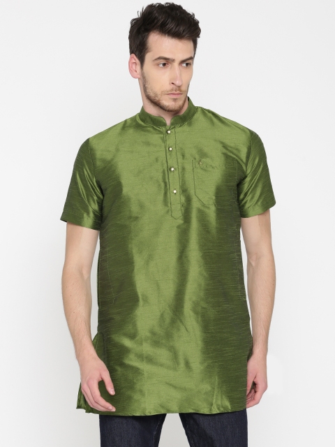 

Khoday Williams Men Olive Green Solid Straight Kurta