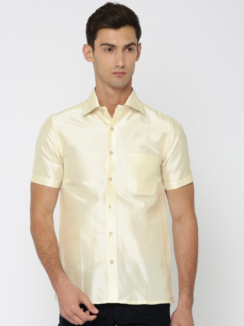 

Khoday Williams Men Cream-Coloured Silk Slim Fit Solid Ethnic Shirt