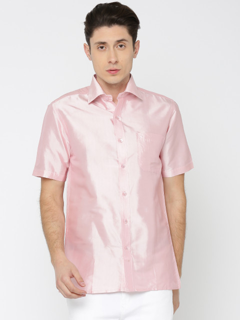 

Khoday Williams Men Pink Silk Slim Fit Solid Ethnic Shirt