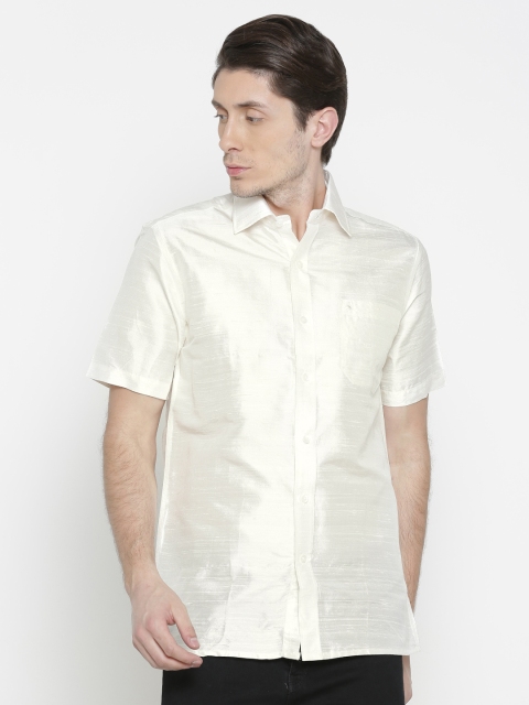 

Khoday Williams Men Off-White Slim Fit Silk Semiformal Shirt