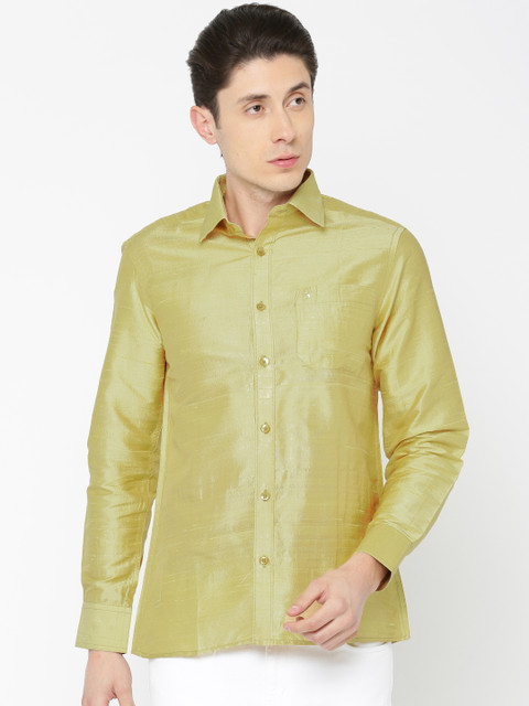 

Khoday Williams Men Gold-Toned Silk Slim Fit Solid Ethnic Shirt